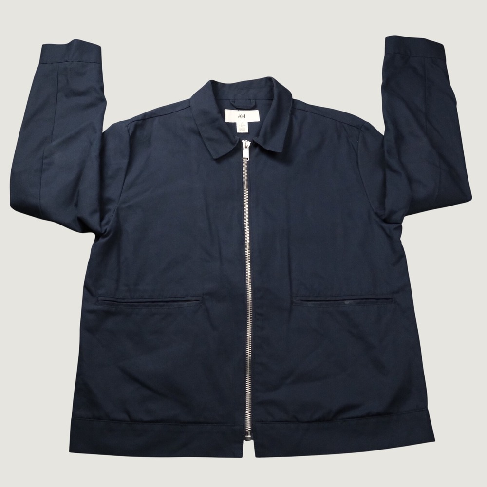 HM Harrington Jacket Mens Large Navy Blue Full Zip Cotton Workwear Minimalist L